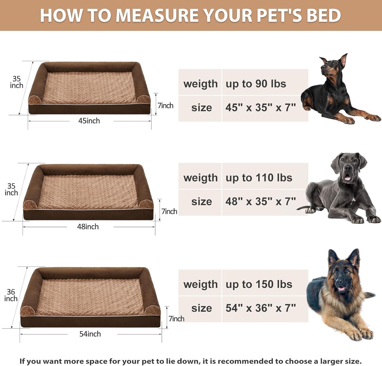 BFPETHOME Dog Beds for Large Dogs, Orthopedic Dog Bed for Medium Large Dogs,Big Waterproof Couch Pet Bed with Removable Washable Cover