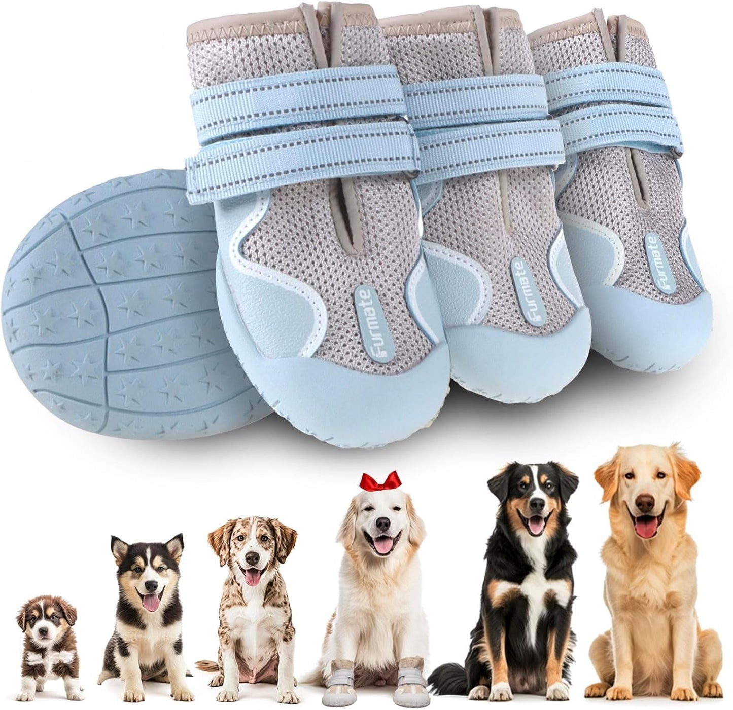 Dog Shoes for Large Small Medium Dogs, Breathable Mesh Dog Boots & Paw Protectors for Summer Hot Pavement Winter Snow, Waterproof Anti-Slip Dog Booties for Hiking Hardwood Floors(Blue-Beige1)