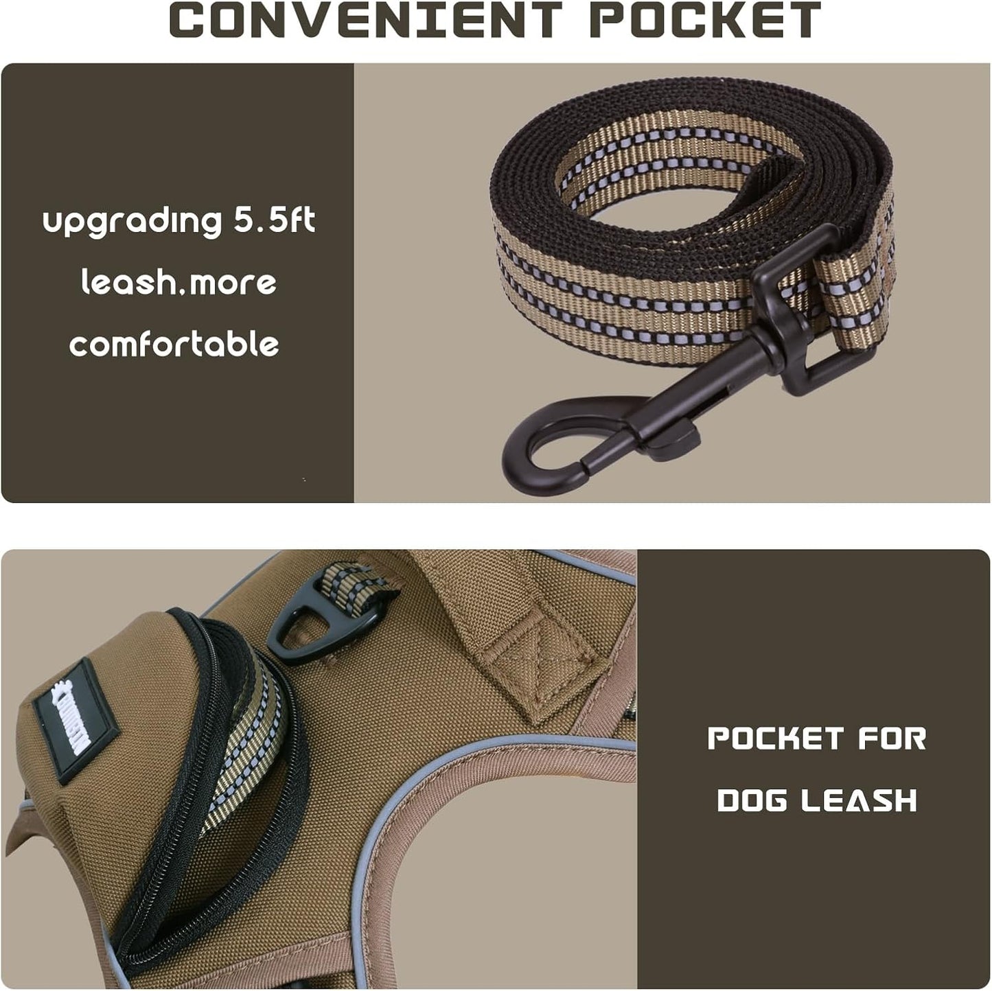 No Pull Dog Harness for Large Dogs, Adjustable No Choke Pet Vest with Dog Leash Fit Smart Reflective Pet Walking Harness for Training Easy Control Soft Handle Brown XL