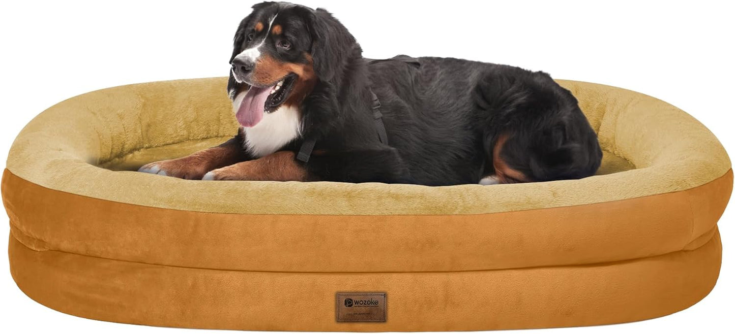 Orthopedic Washable Large Dog Bed: Cooling Dog Bed with Bolsters - Jumbo Bed Waterproof Removable Cover Non-Slip Bottom for Extra Large Sized - Orange