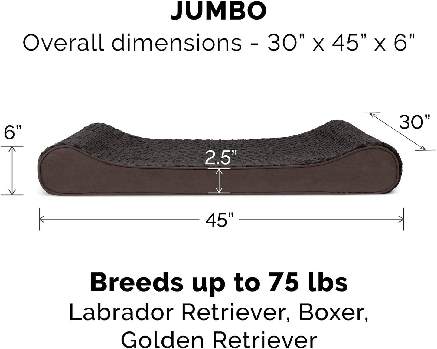 Furhaven Orthopedic Dog Bed for Large Dogs w/ Removable Washable Cover, For Dogs Up to 75 lbs - Ultra Plush Faux Fur & Suede Luxe Lounger Contour Mattress - Chocolate, Jumbo/XL