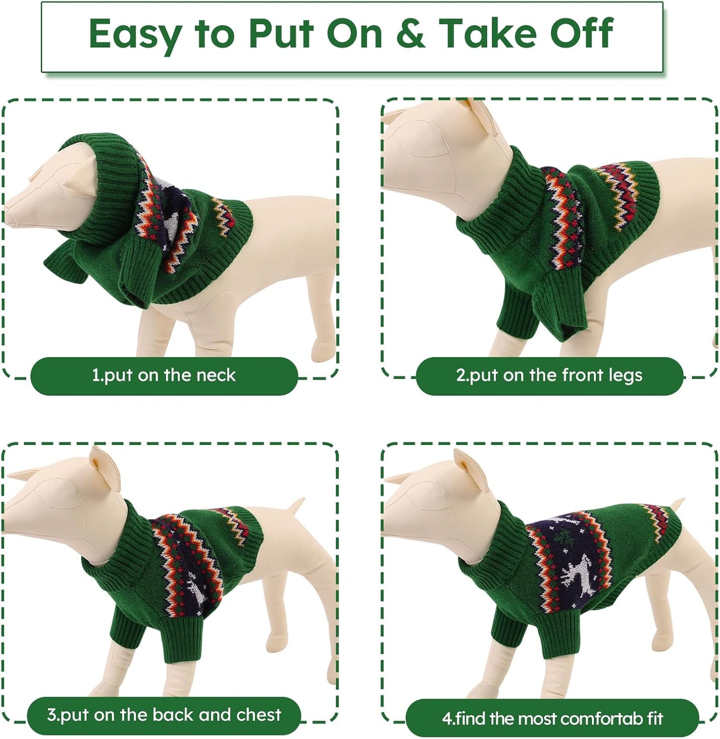 Queenmore Dog Christmas Sweater,Turtleneck Knitted Pullover Xmas Pet Clothes Sweatshirt,Christmas Outfit, Warm Dog Sweaters for Small Dogs Boy Girl,XmasDeer,XS