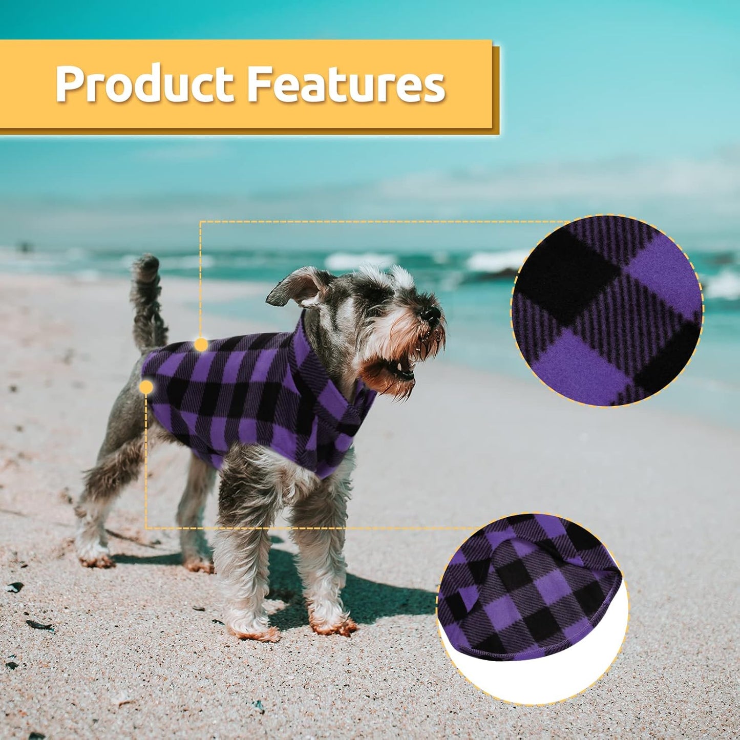 ASENKU Dog Sweater, Plaid Dog Fleece Vest, Soft Comfortable Pet Pajamas, Warm Winter Dog Shirt, Cold Weather Coat Jacket Pet Clothes for Small & Medium Dog Breeds