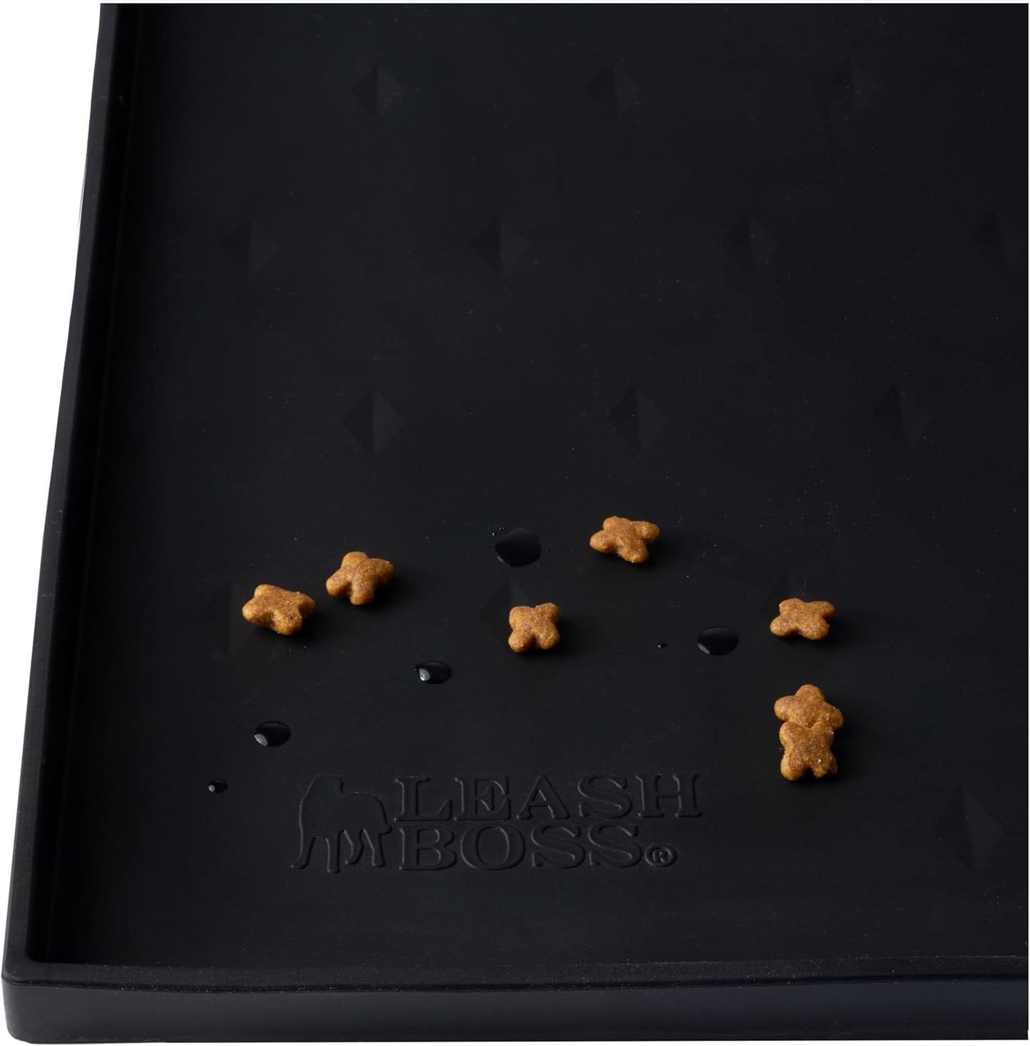 Leash Boss Dog Food Mat – Waterproof Silicone Pet Feeding Mat with Raised Edges for Dogs & Cats, Non-Slip Placemat for Food & Water Bowls, Spill-Proof Floor Protection,Easy to Clean(Black,ML-20"x13")