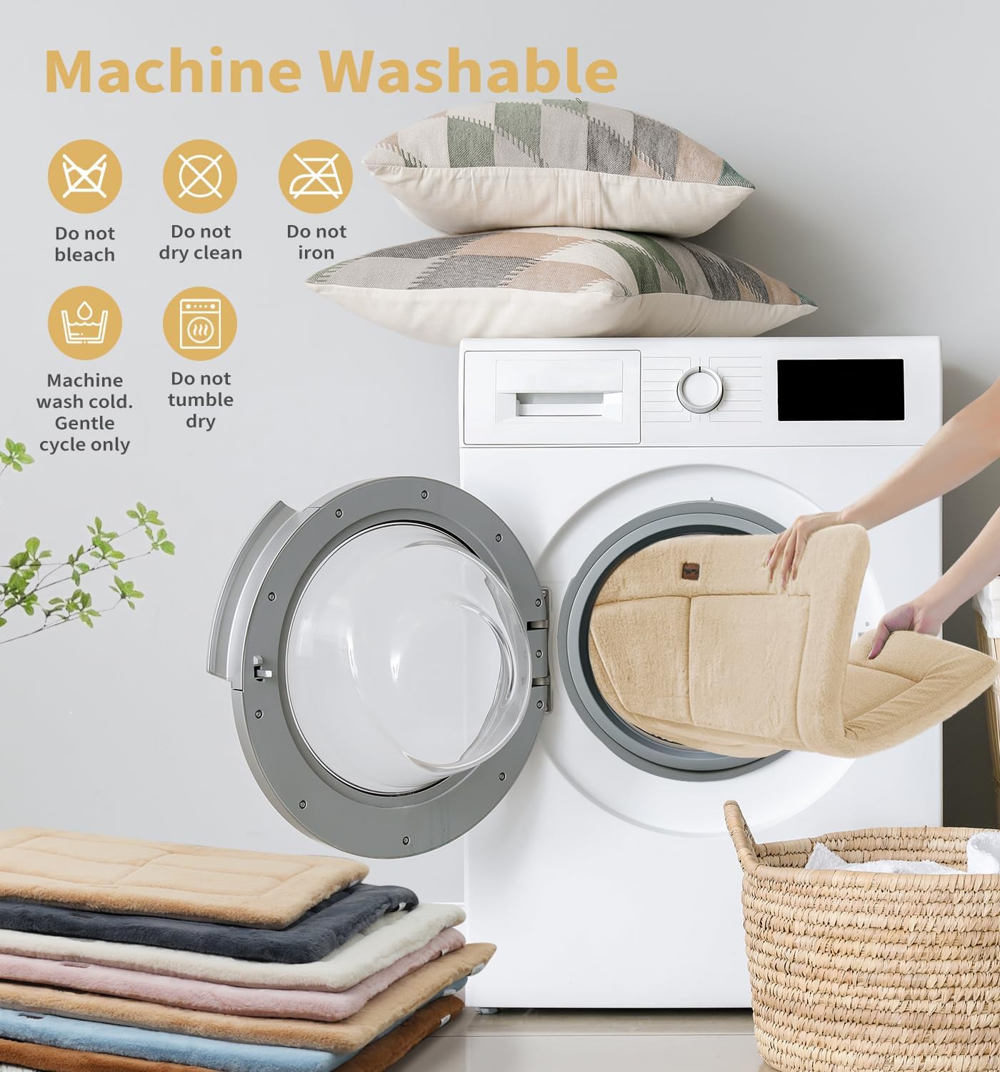 MADE 4 PETS Dog Crate Pad Bed for Large Dogs, Washable & Reversible, Anti-Slip Kennel Mat for Cozy Sleeping, Soft Fluffy Dog Bed for Indoor & Outdoor Use, 36"x27", Beige