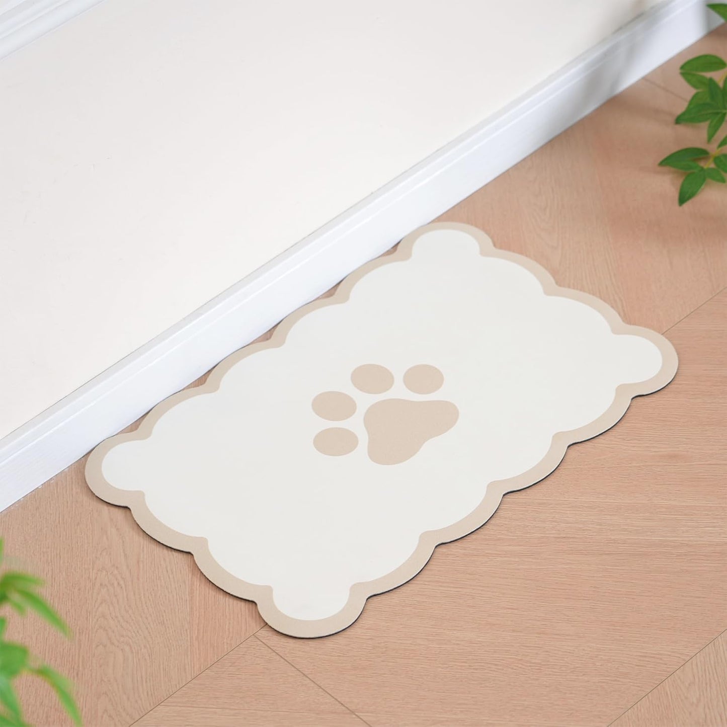 Ralxion Scalloped Dog Feeding Mat, Absorbent Mats for Dog Food and Water Bowl, Dispenser, Cute Elegant Aesthetic Khaki Beige Scallop Pet Placemat for Dogs, Cats, Puppy Accessories, 17" X 24”