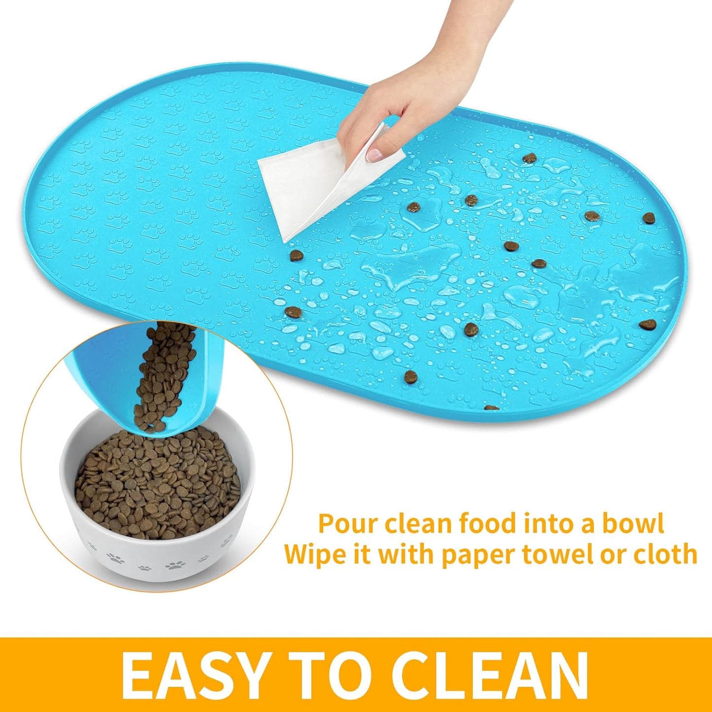 KPWACD Dog Food Mat Anti-Slip Bowl Mats for Food and Water, High-Lips Waterproof Pet Placemat Prevent Messy Spills to Floor, Silicone Puppy Feeding Trays for Large Medium Small Dogs Cats