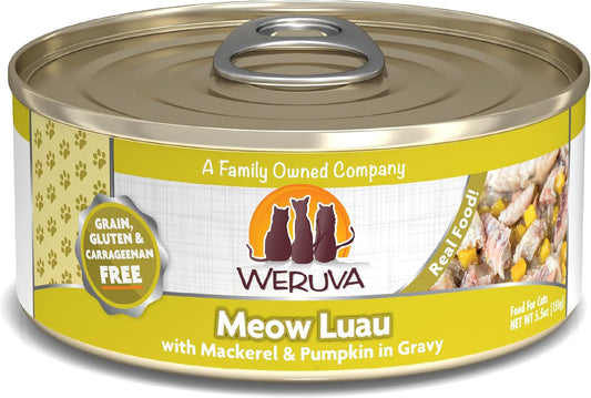 Weruva Classic Cat Food, Meow Luau with Mackerel & Pumpkin in Gravy, 5.5oz Can (Pack of 24)