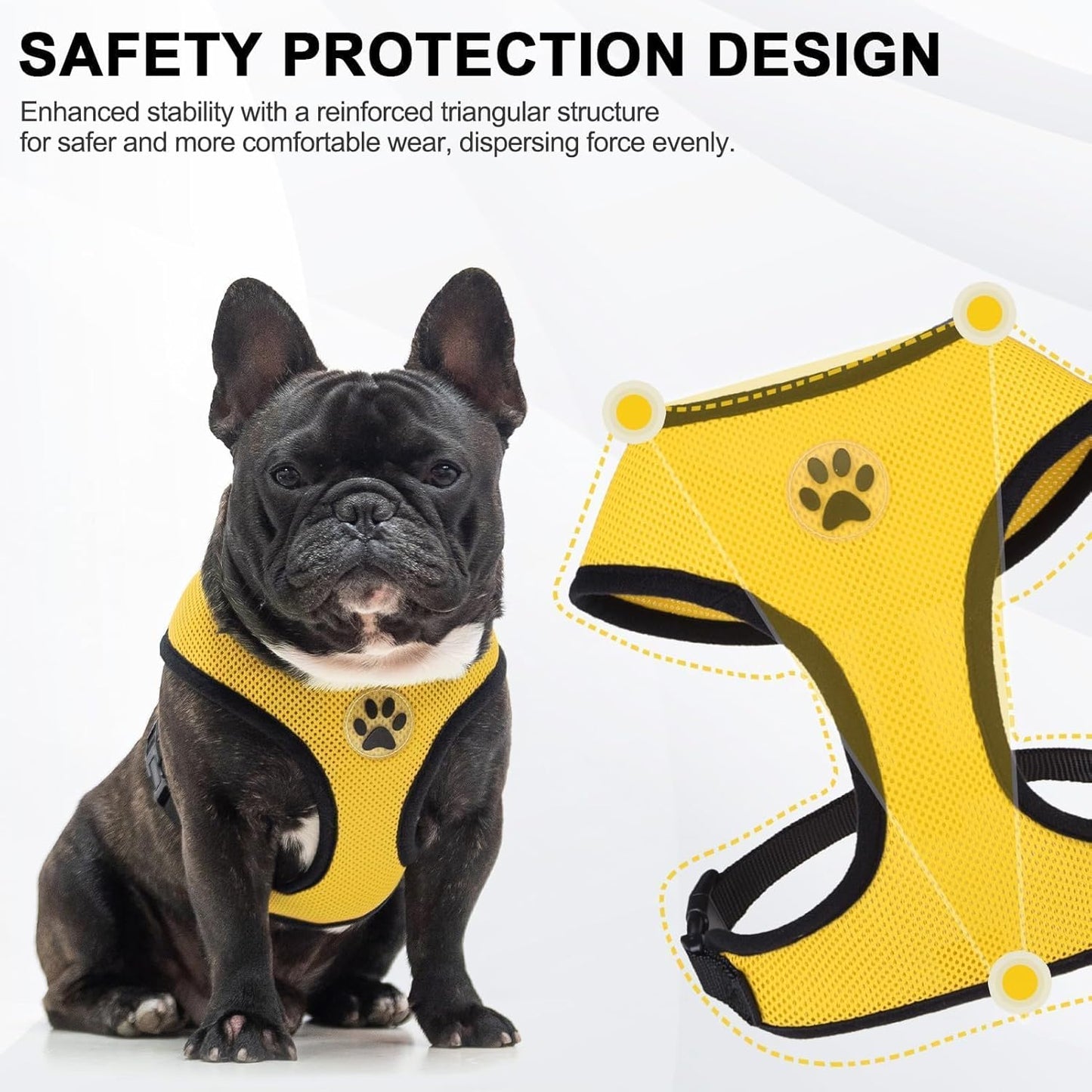 BINGPET No Pull Dog Harness,Soft Mesh Breathable All Weather Vest Harness,Safety Protection Design Durable Adjustable Step-in Easy Walk Dog Harness for Small Medium Large Dogs(Yellow,XL)