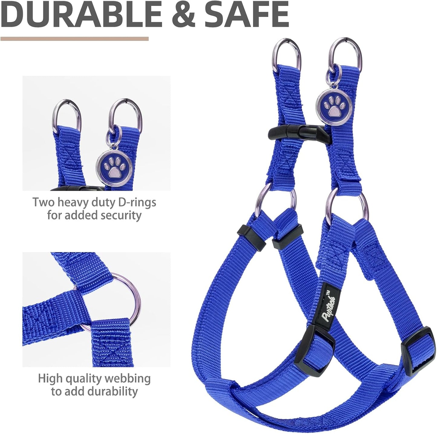 PUPTECK No Pull Dog Harness Soft Adjustable Basic Nylon Step in Puppy Vest Outdoor Walking with ID Tag and A-ir Tag Case, Navy Blue, S