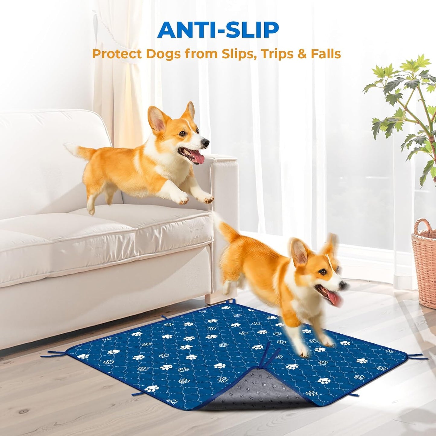 Fostanfly Washable Pee Pads for Dogs, 2 Pack Large 54"x54" Ultra-Absorbent and Leak-Proof Non-Slip Reusable Potty Training Pads for Dogs, Puppy & Cats of Add 8 Lanyards-Blue