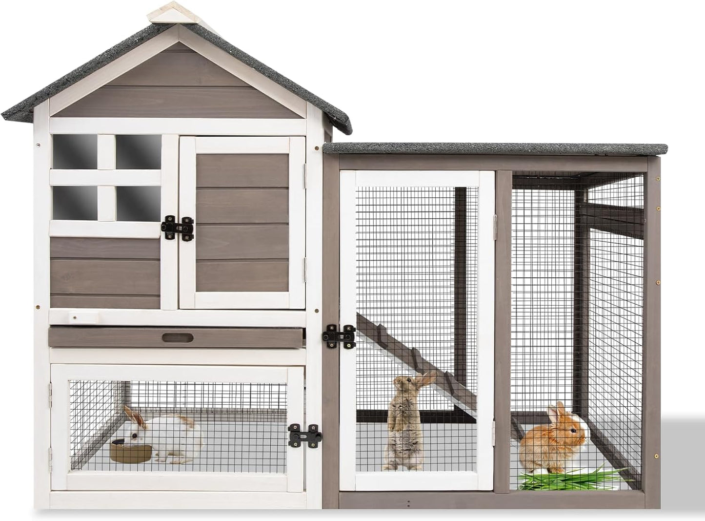 Rabbit Hutch Indoor Bunny Hutch Outdoor Wooden Rabbit Cages Indoor Rabbit Hutch with Pull Out Tray Large Rabbit Hutch Bunny Hutch Waterproof Asphalt Roof Guinea Pig Cages Pet House