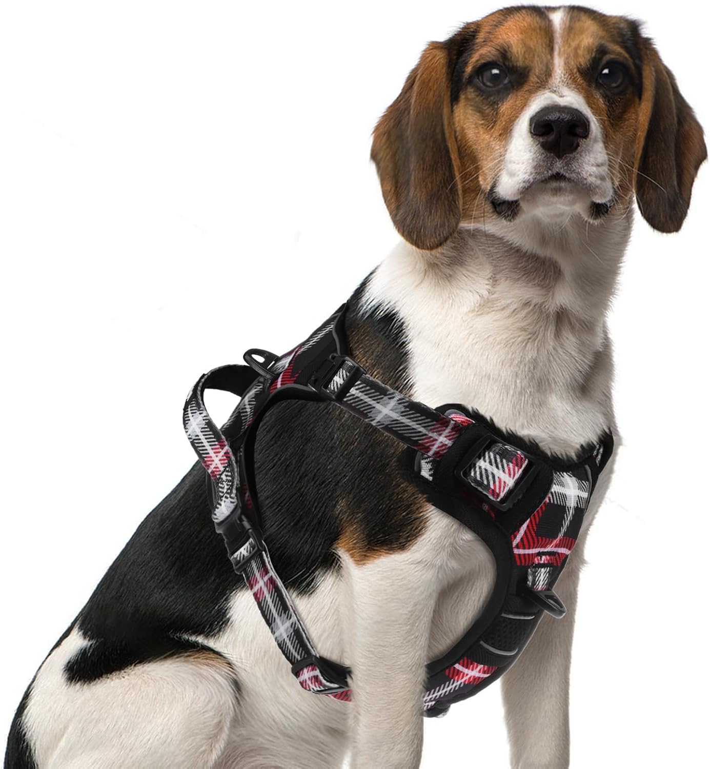 PUPTECK No Pull Dog Harness Small Sized, Adjustable Reflective Dog Harness with Handle Easy Control, Comfortable Soft Padded Pet Vest Harness for Small Dogs, Plaid Black M
