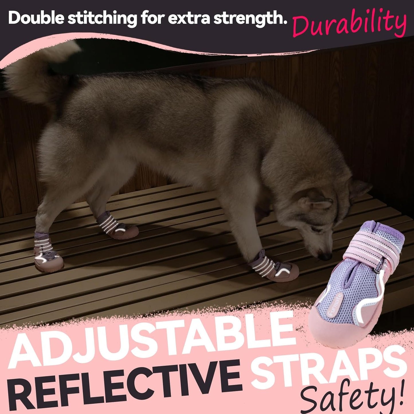 Dog Shoes for Large Small Medium Dogs, Breathable Mesh Dog Boots & Paw Protectors for Summer Hot Pavement Winter Snow, Waterproof Anti-Slip Dog Booties for Hiking Hardwood Floors(Pink-Purple2)