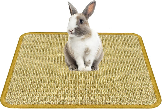 DYAUS Bunny Scratch Pad, Natural Sisal Rabbit Scratching Mat for Claws and Teeth Care, Indoor Bunny Chew Toys Bunny Bed for Biting Sleeping Nesting (1PC, 16x12in)