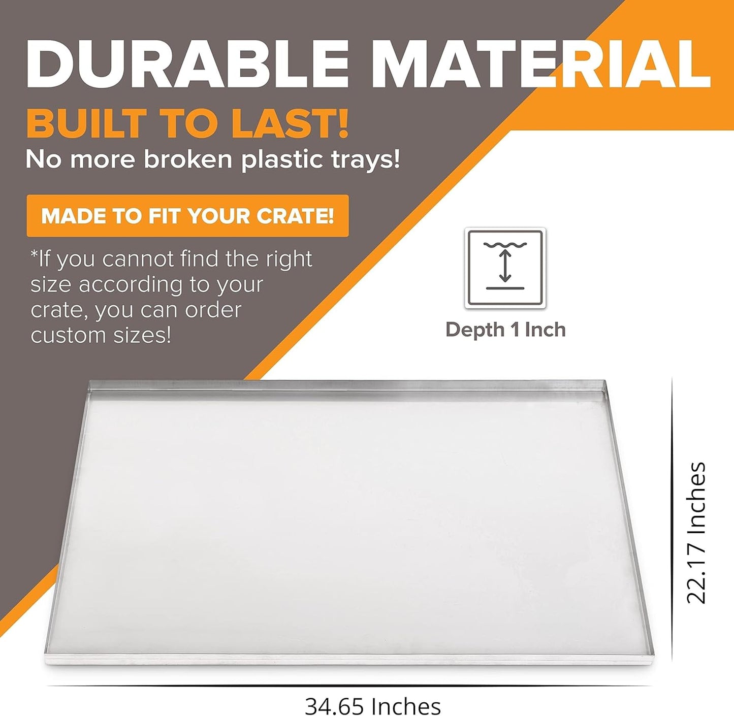 34.65" x 22.17" Metal Replacement Dog Crate Pan Chew Proof Crack Proof Pet Kennel Tray Central Dog Training Crate Pan Pet Supplies, Stainless Steel, 1" H