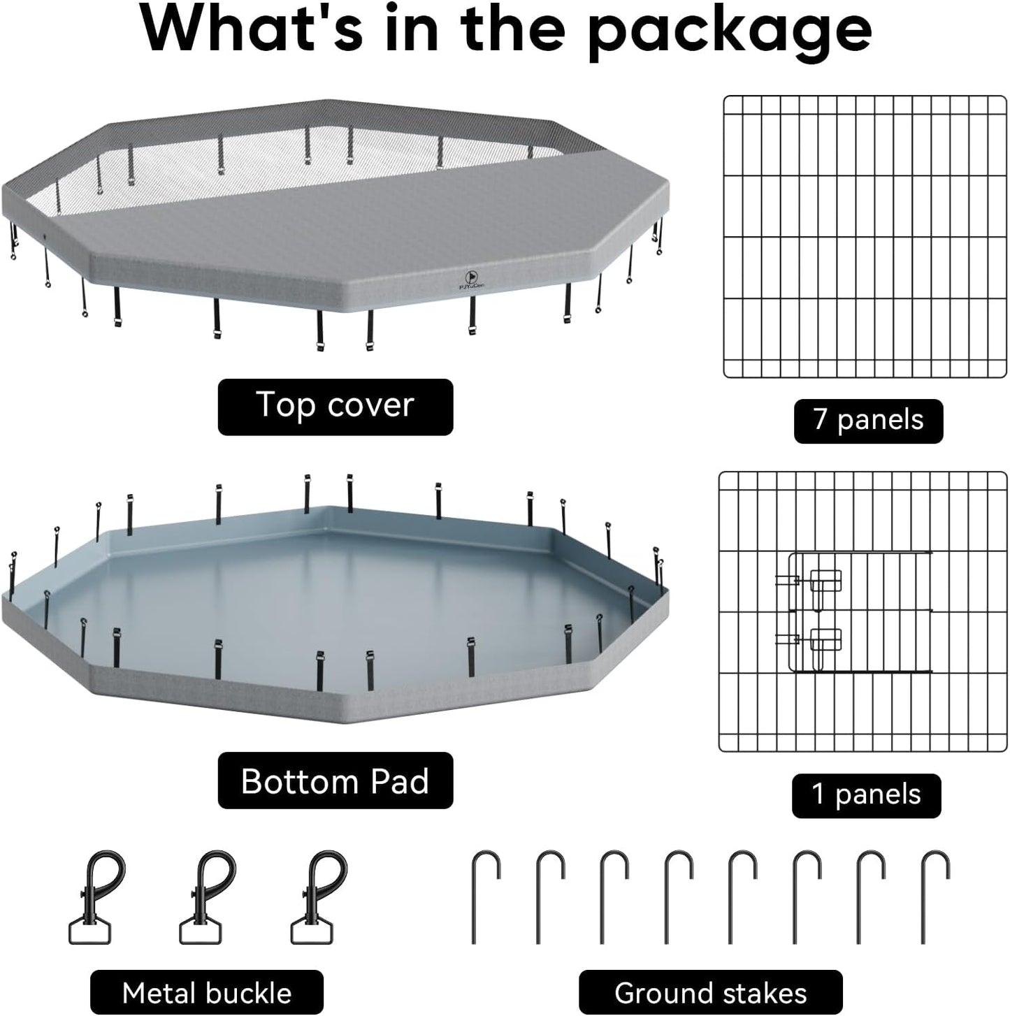 PJYuCien Dog Playpen, 8 Panels 36”H Dog Playpen Indoor with Grey Bottom Pad and Top Cover, Metal Foldable Dog Pen for Indoor Use, Better for Small Medium Animals, Grey