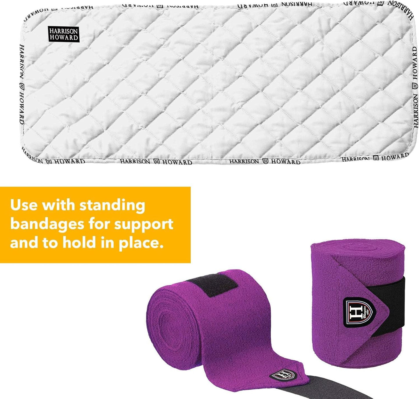 Harrison Howard Medicine-Retaining Shock-Absorbing Pressure Sores Prevention Quilted Leg Wraps for Horse Set of 4-White M