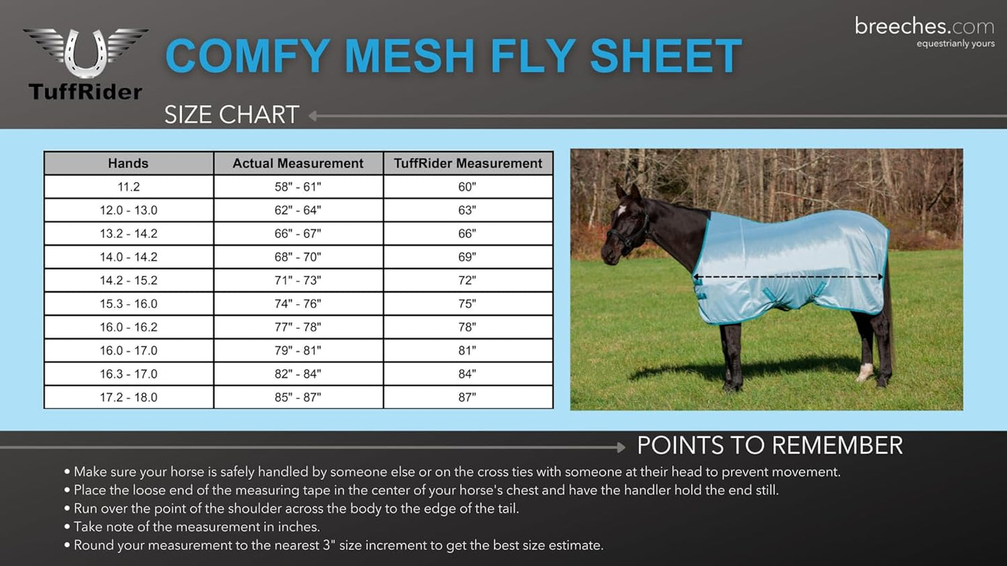 TuffRider Comfy Mesh Fly Sheet | UV Protection Horse Sheet, Standard Neck, 130 Grams Breathable Polyester Mesh