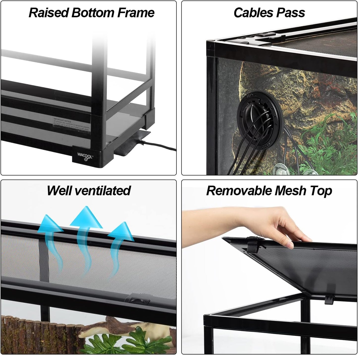 Large Reptile Tank 25 Gallon, 360°Full Vision Glass Reptile Terrarium with Top Mesh Lid for Beaded Dragon Lizard Gecko Snake Hermit Crab Use, 30"(W) X 12"(D) X 16"（H）