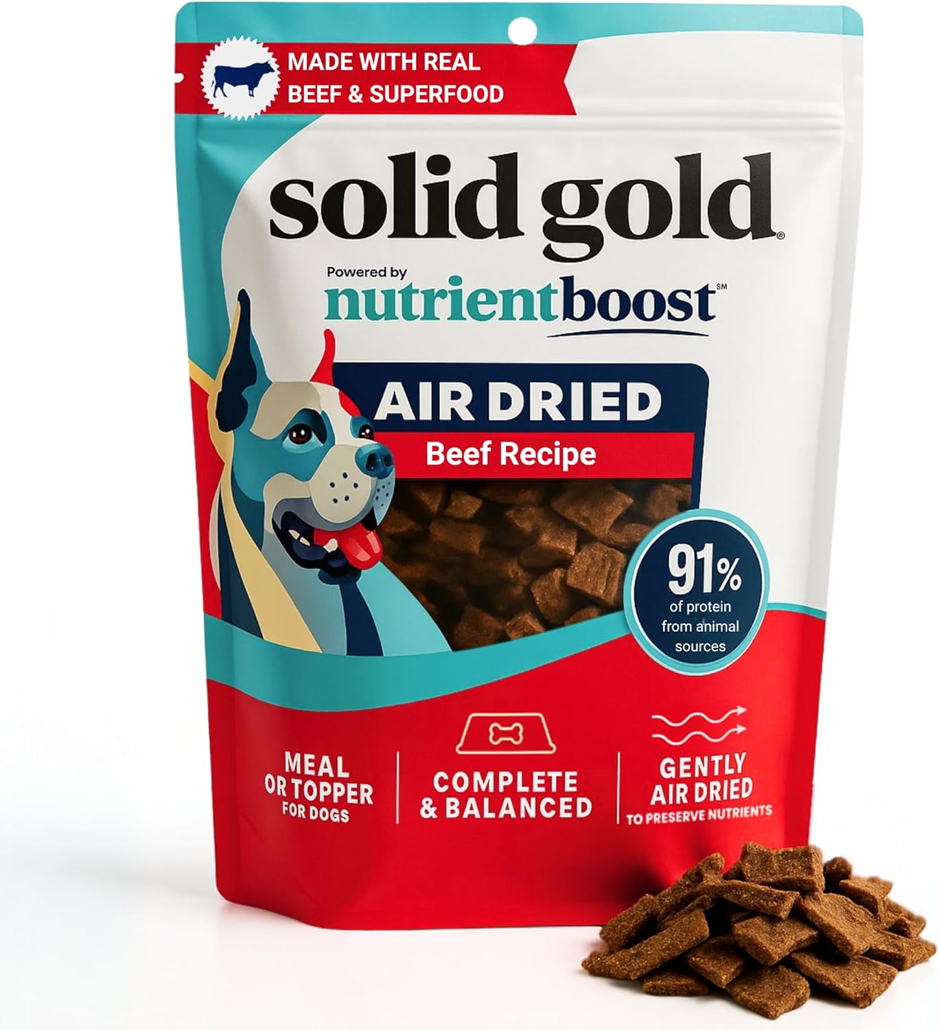 Solid Gold Air Dried Dog Food Toppers for Dry Food - Healthy Dog Treats w/Real Beef & Superfoods - Serve as a Complete Meal, Topper or Treats - Supports Muscle Growth, Immunity & Digestion - 4oz