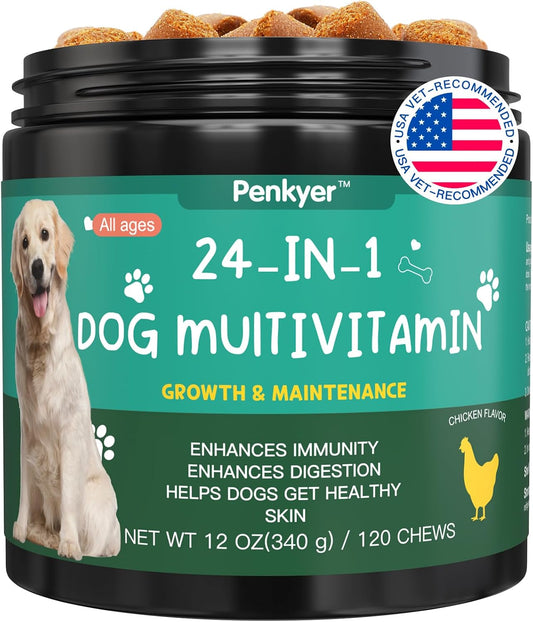 Dog Vitamins and Supplements, Senior & Puppy Multivitamin for Dogs Support with Glucosamine Chondroitin Omega Probiotics - Dog Multivitamins Chewable for Hip & Joint, Skin, Immune - (Chicken 120 Ct)