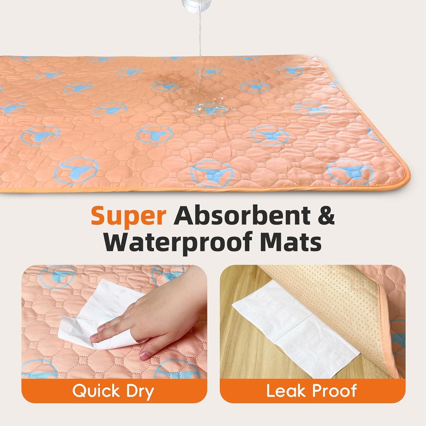 PJYuCien Washable Pee Pads for Dogs 4 Pack, 36" x 36" Reusable Pee Pads for Dogs, Leak-Proof Pet Training Pads, Puppy Pads for Non-Slip, Designed for Dog Pen, Whelping Pad, Potty Training (Orange)