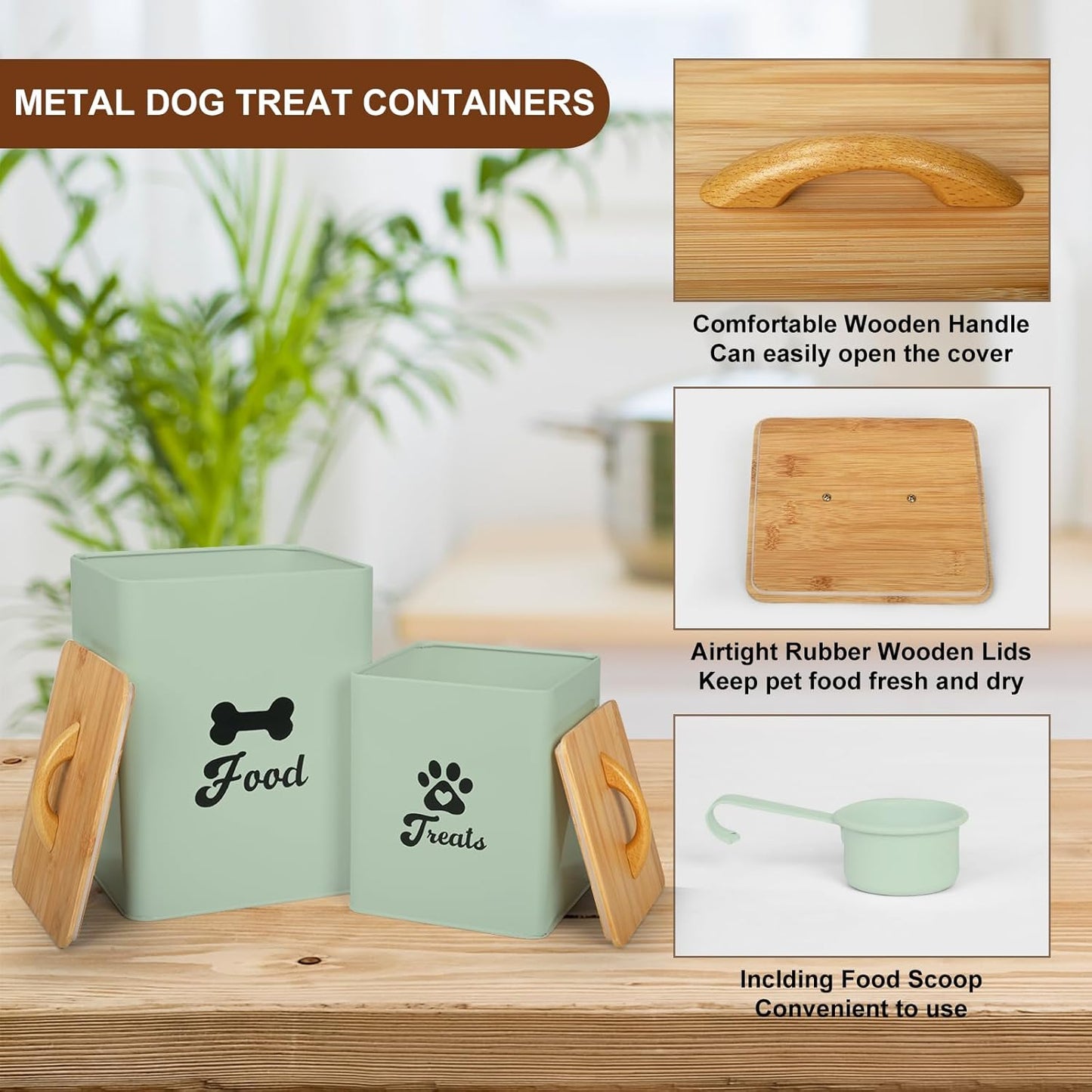 Dog Treat Container 2PCS, Dog Food Storage Container with Lids Airtight, Dog Treat Jars for Kitchen Counter-7+3Lbs (Saga Green)
