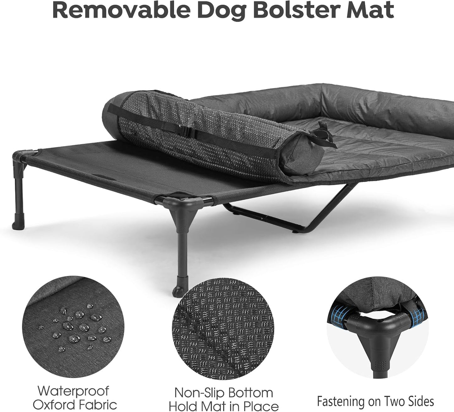 Veehoo Cooling Elevated Dog Bed Add Removable Waterproof Bolster Cushion Mat, Raised Pet Cot with Breathable Teslin Mesh, No-Slip Feet, Dog Sofa Bed for Indoor Outdoor, XLarge, Black CWC2331B