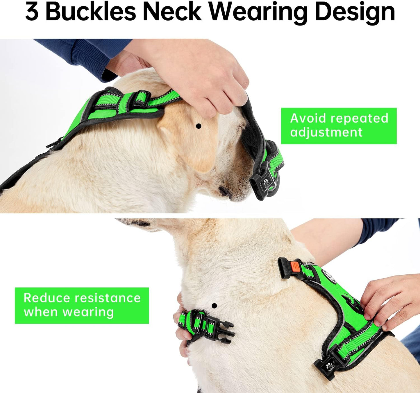 IVY&LANE No Pull Dog Harness for Medium Dogs, Dog Vest Harness with Leash, Safety Belt and Storage Strap, Fully Adjustable Harness, 360° Reflective Strip, Soft Handle (Green,M)