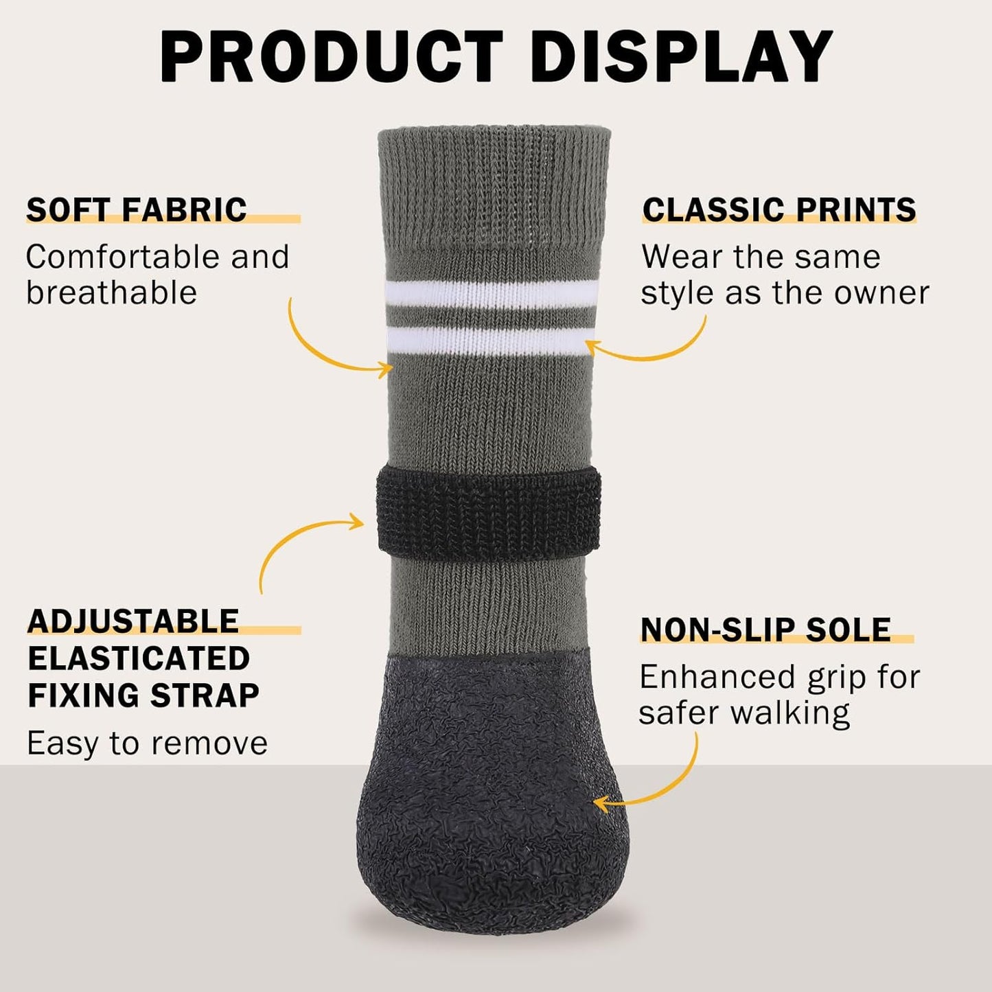 SCENEREAL Anti Slip Dog Boots & Paw Protectors for Hardwood Floor, Extended Dog Socks to Prevent Licking Paws, Waterproof Pet Snow Rain Shoe for Winter Small Puppy Senior Dogs, Grey S