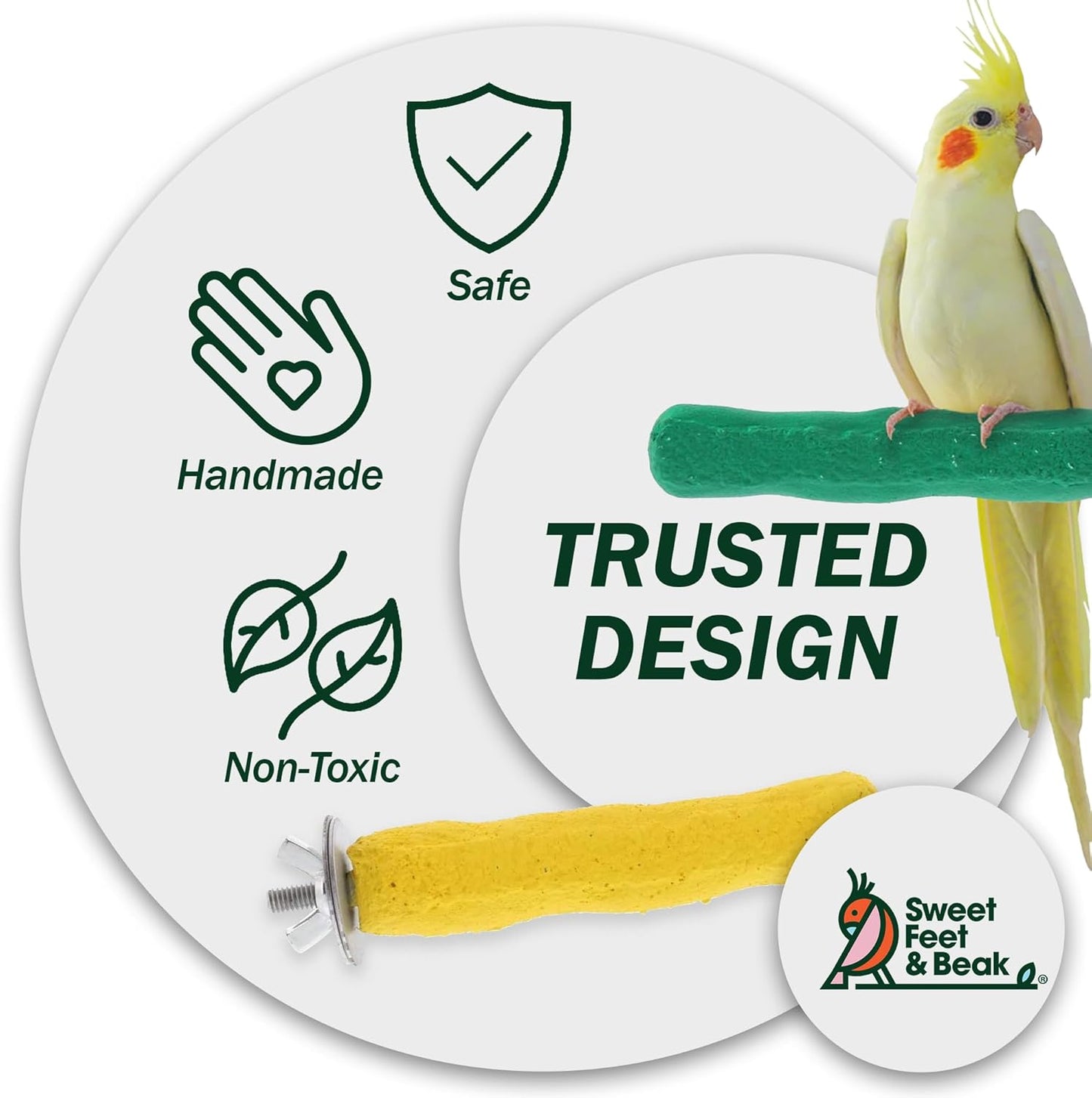 Comfort Grip Safety Perch for Bird Cages - Pedicure Perch for Birds to Keep Nails and Beaks in Top Condition - Safe Easy to Install Bird Cage Accessories - Small 6.5"