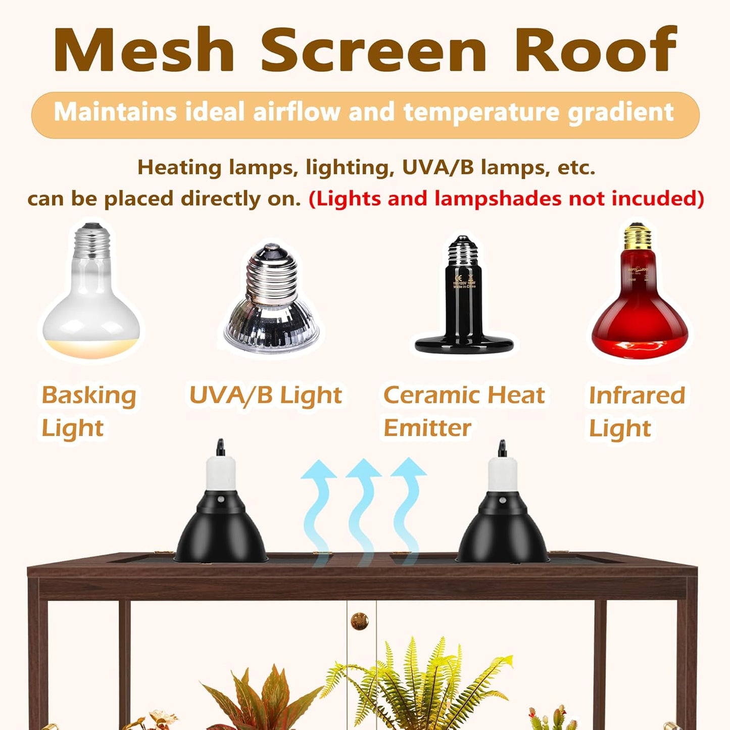 PROLEE Bearded Dragon Tank,60 Gallon Reptile Tank with Meatl Mesh Roof and Front Sliding Door, Anti-Scratch Lizard Tank,Spacious Reptile Enclosure for Snakes,Lguanas, Chameleons(Walnut)