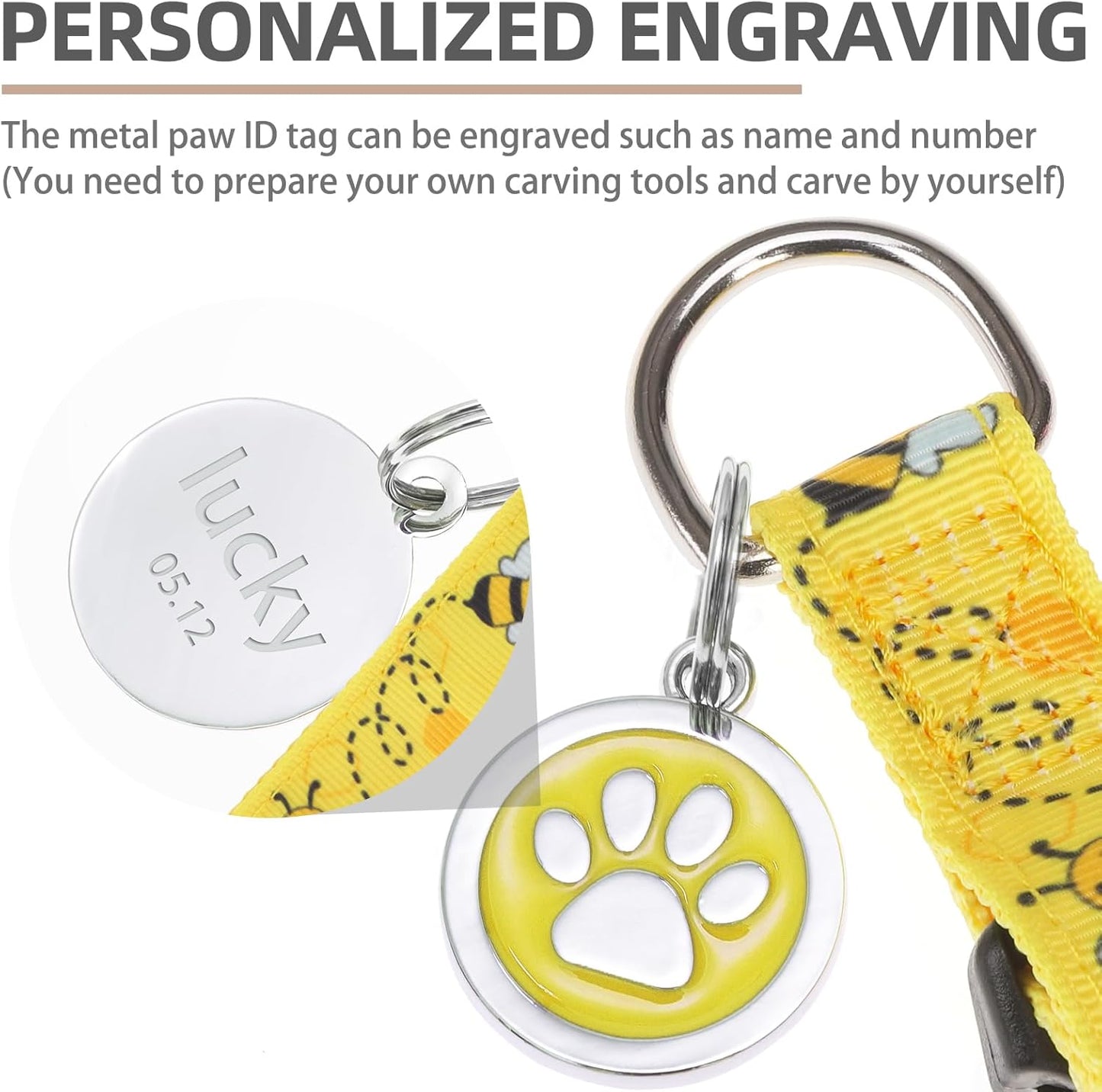 PUPTECK No Pull Dog Harness Soft Adjustable Basic Nylon Step in Puppy Vest Outdoor Walking with ID Tag, Yellow Bee, S