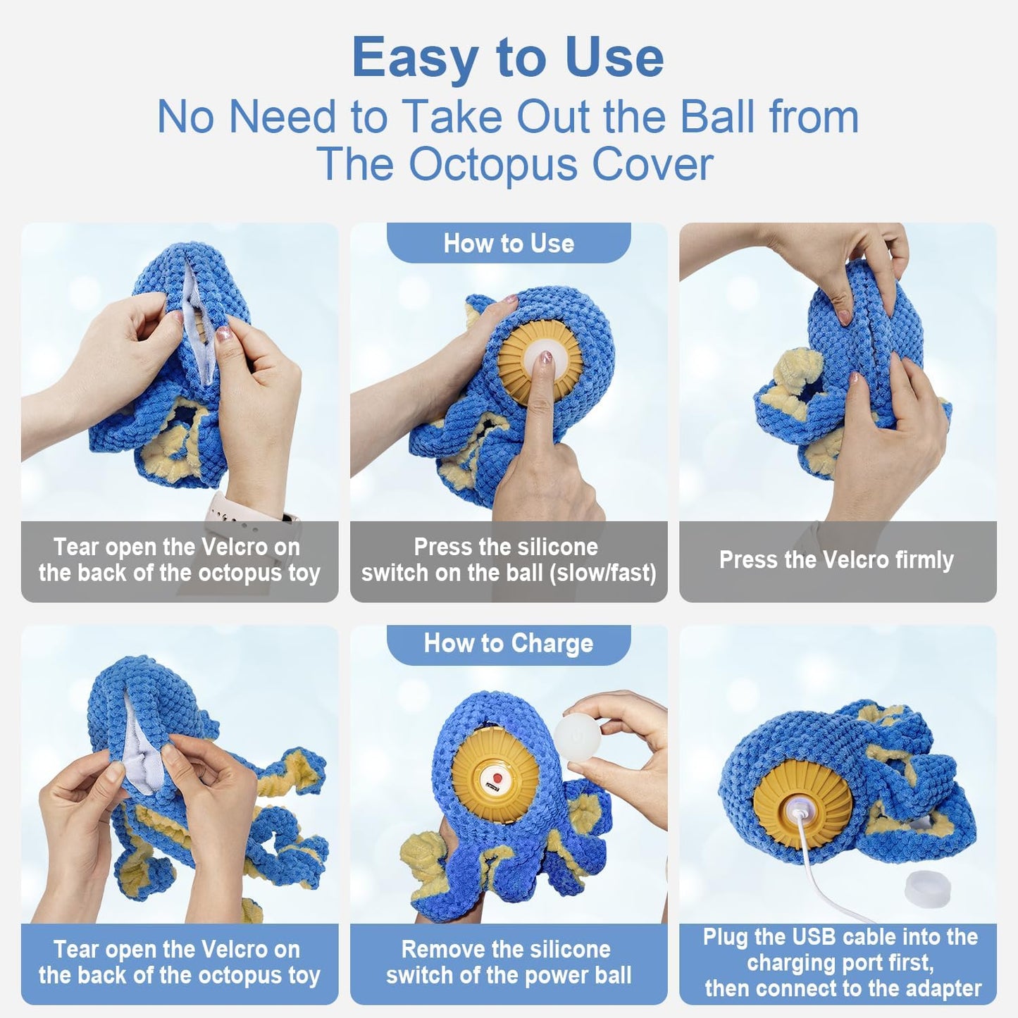 Interactive Dog Toys Octopus,Durable Automatic Jumping Dog Toy to Keep Them Busy,Squeaky Moving Tug of War Doggie Toy,USB Rechargeable,Not for Aggressive Chewers (Blue)