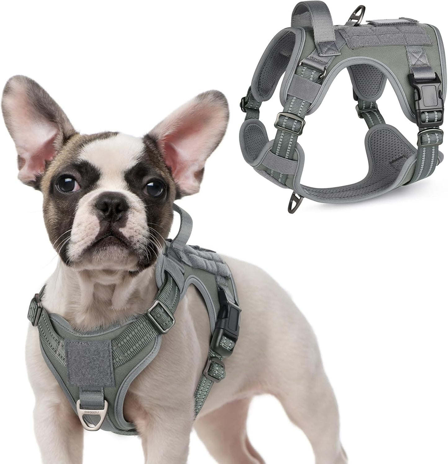 rabbitgoo Tactical Dog Harness for Small Dogs, No Pull Military Service Vest with Handle & Molle, Easy Control for Training Walking, Adjustable Reflective Straps, Dark Grey, S