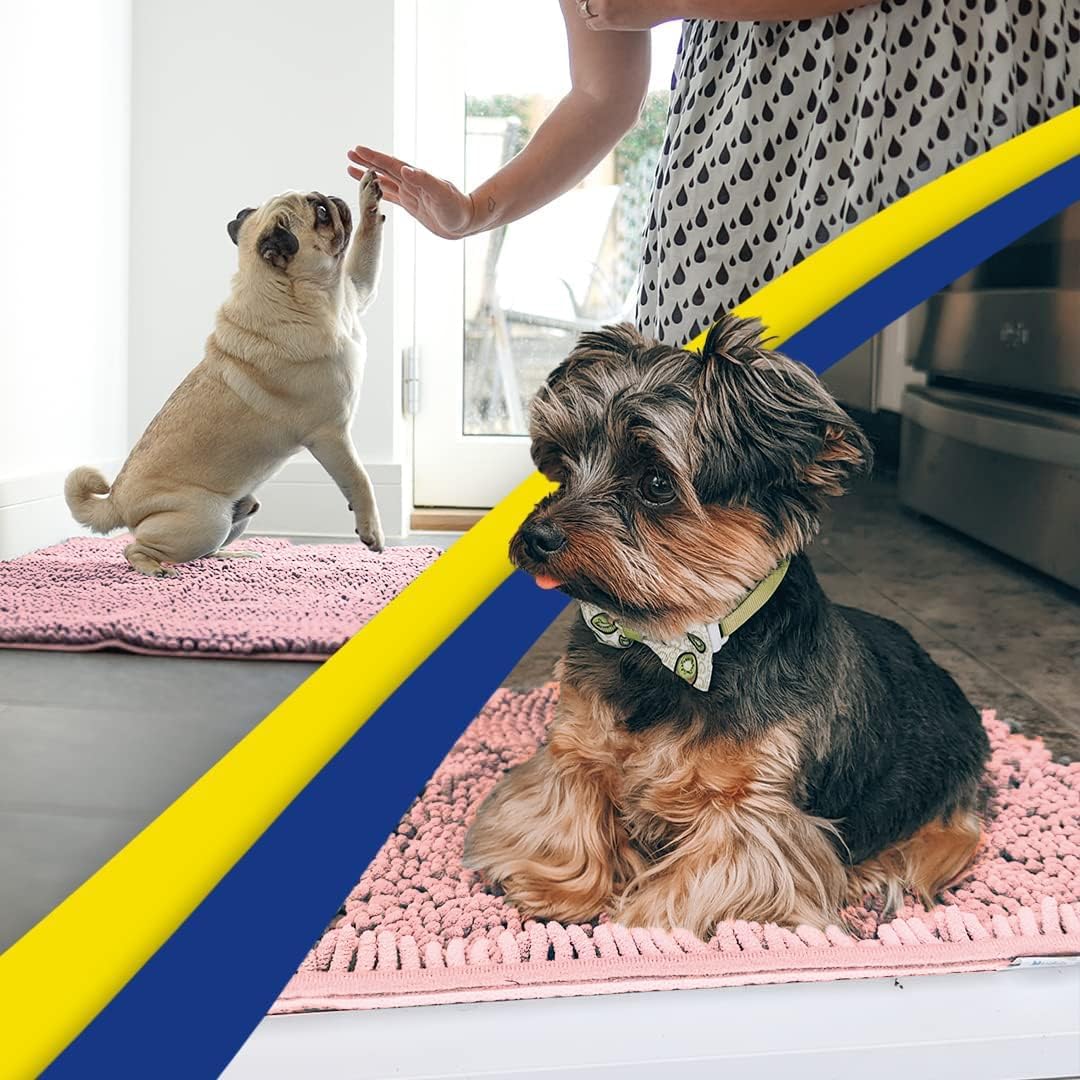 Muddy Mat® AS-SEEN-ON-TV Highly Absorbent Microfiber Door Mat and Pet Rug, Non Slip Thick Washable Area and Bath Mat Soft Chenille for Kitchen Bedroom Indoor and Outdoor - Light Pink 48" x 60"