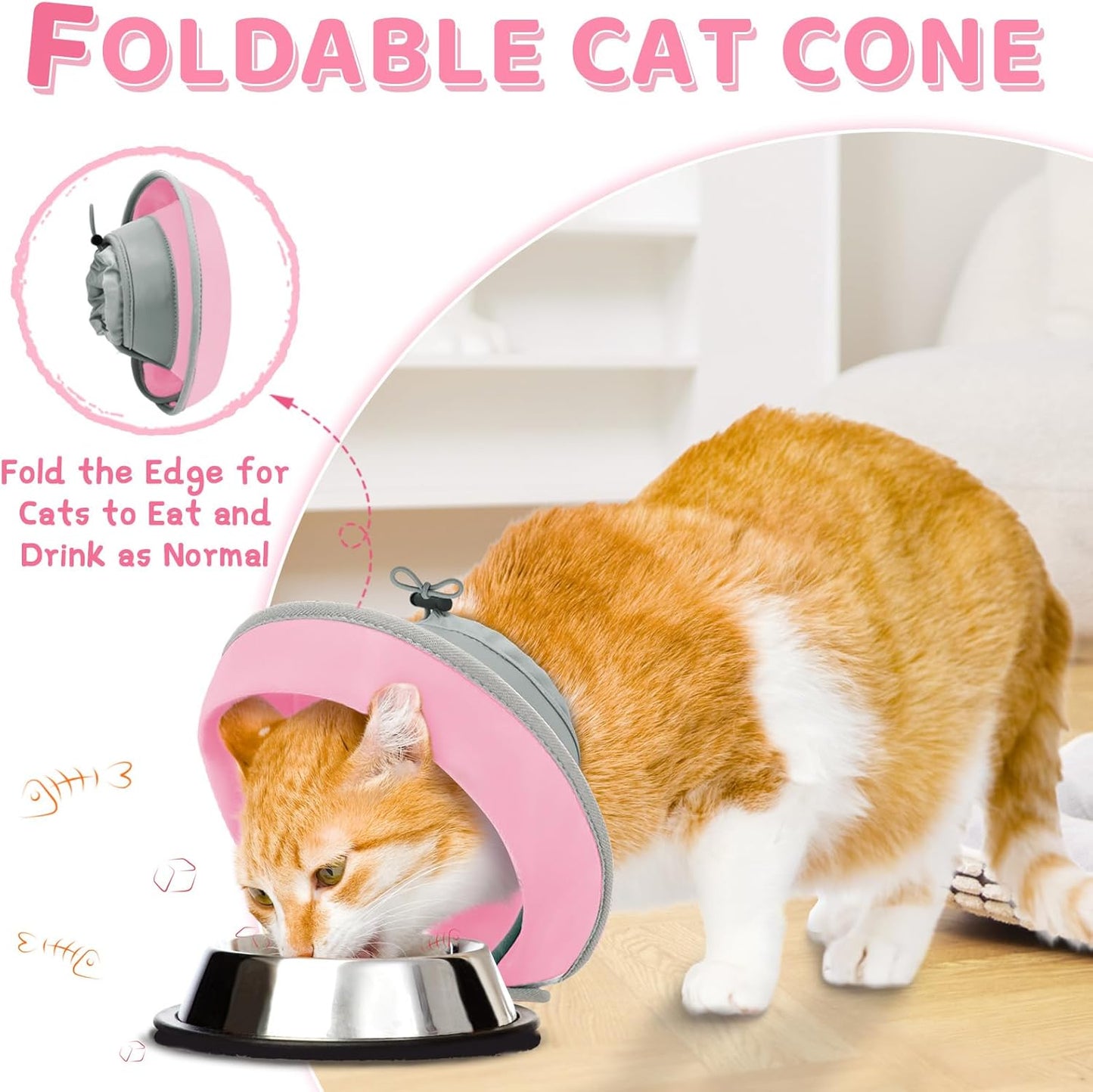 Cat Cone Collar Soft to Stop Licking, Adjustable, Foldable Lightweight Kitten Cones After Surgery Recovery for Cats & Kittens, Cat Cone Alternative (Solid Pink, L)