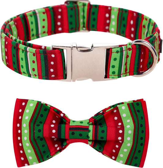 Lionet Paws Christmas Dog Collar with Bowtie, Dog Bowtie Collar with Metal Buckle for Dogs, Adjustable Comfortable Dog Collar Girl Boy Gift, XL, Neck 16-26 in
