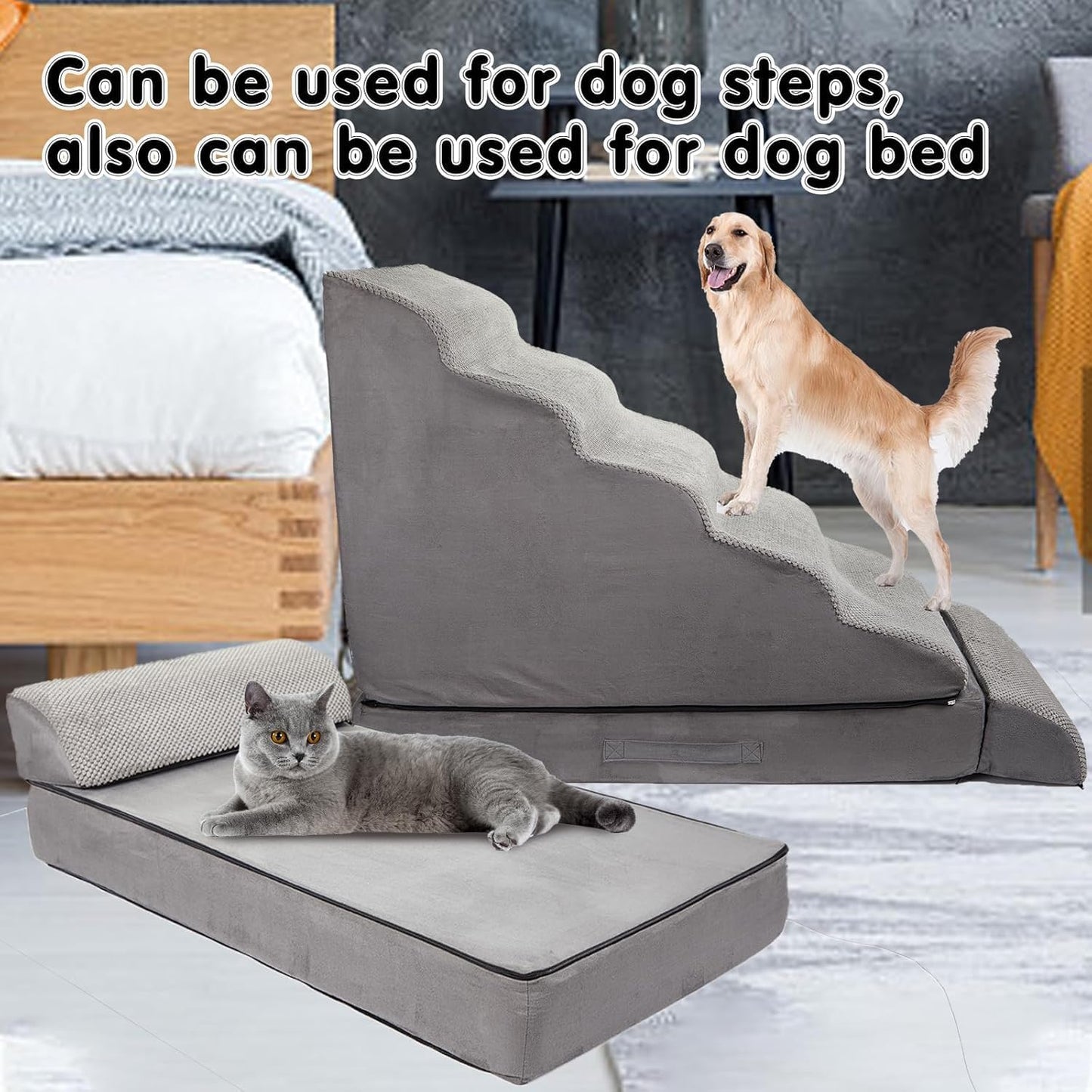 Soft Dog Stairs & Steps for High Beds 28 Inches High Tall, LitaiL Pet Stairs/Steps for High Beds for Small Large Dogs, Non-Slip Dog Ramps for Bed, for Older Cats