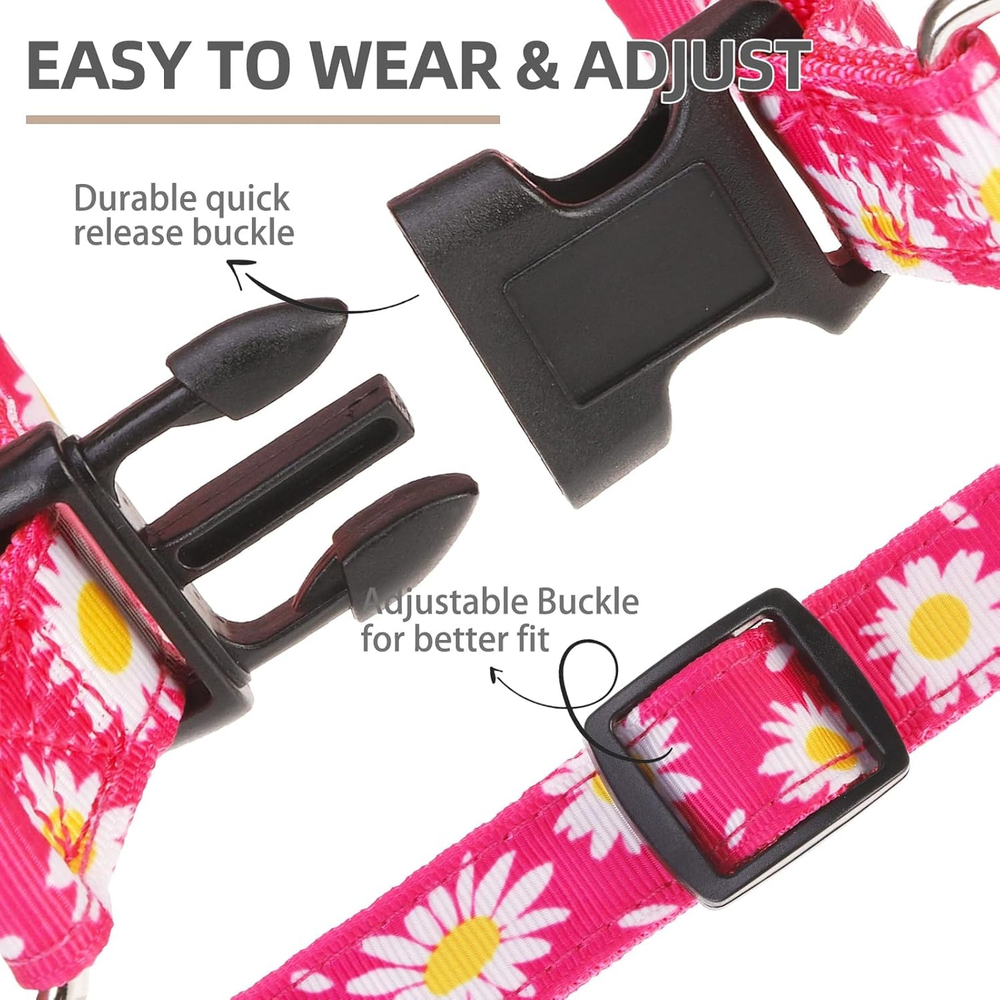 PUPTECK No Pull Dog Harness Soft Adjustable Basic Nylon Step in Puppy Vest Outdoor Walking with ID Tag, Fuchsia Daisy, M