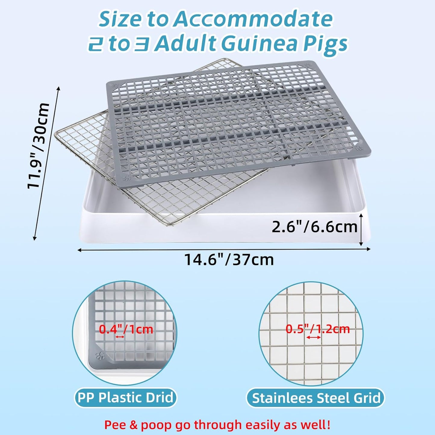 FHTONGE Bunny Litter Pan for Cage Corner with Steel Grid Holes, Rectangula Rabbit Litter Box Pet Toilet for Rat Chinchilla Hedgehog Hamster Ferret Guinea Pig, Small Animals Potty Trainer Tray