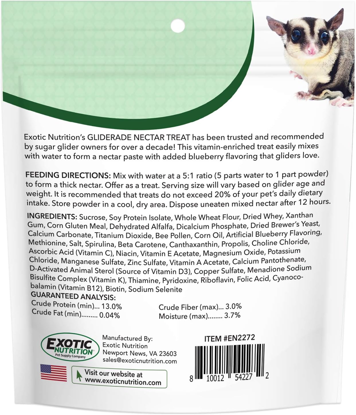 Gliderade Nectar - Vitamin-Enriched Healthy Nectar Supplement - Powdered Mix - Provides Necessary Carbohydrates for Sugar Gliders (4 oz.)