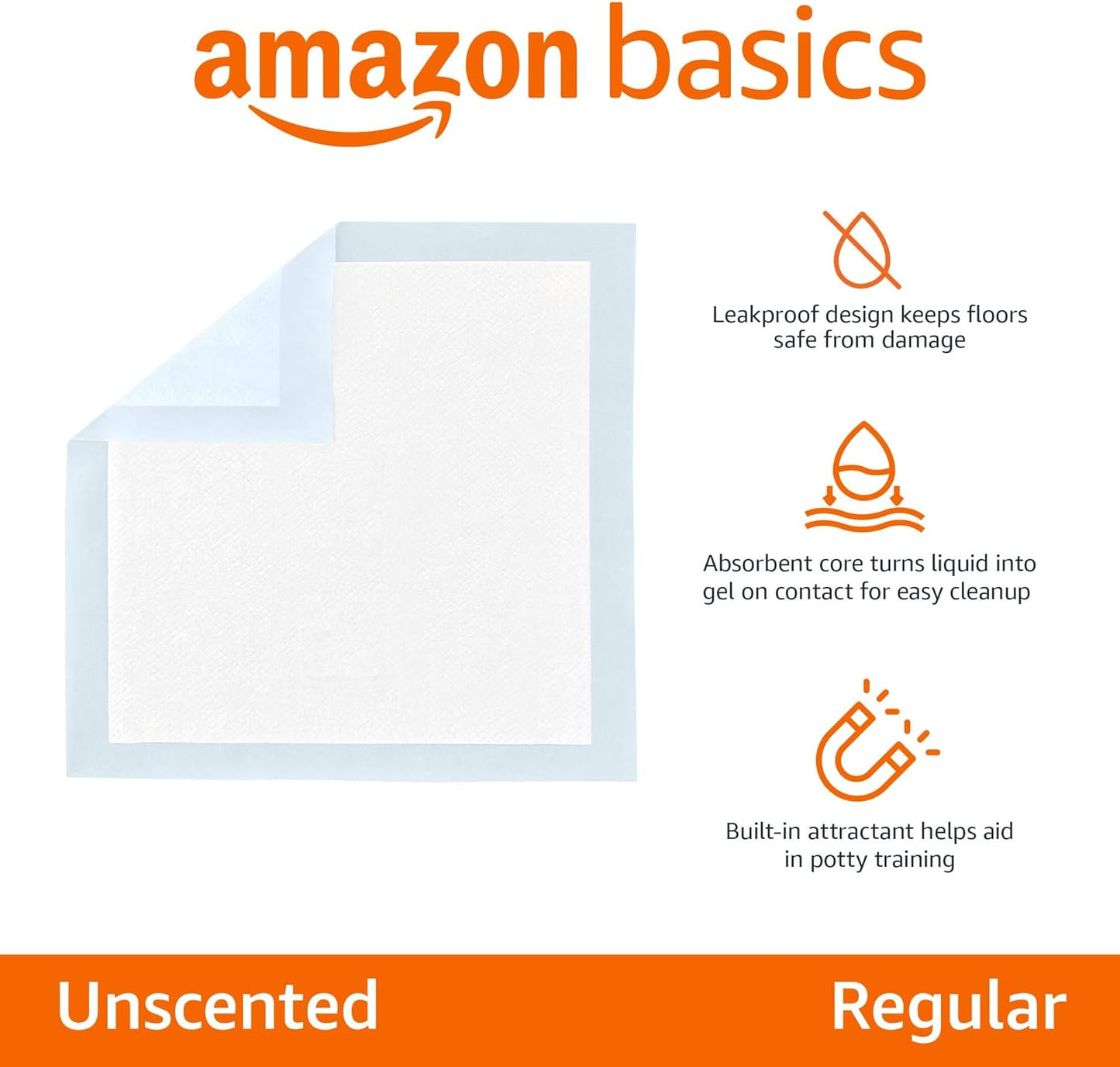 Amazon Basics Dog and Puppy Pee Pads, 5-Layer Leak-Proof Super Absorbent, Quick-Dry Surface, Potty Training, Regular (22x22"), 150 Count, Blue & White