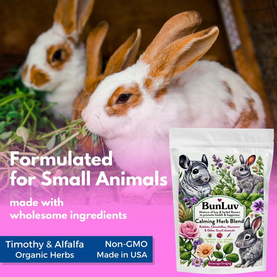 Herbal Calming Forage (2 Ounces): Premium Rabbit Food, Hay for Guinea Pigs Food, Chinchilla Food, Hamster Treat Made with Timothy Hay & Organic Herbs (2 Ounces)