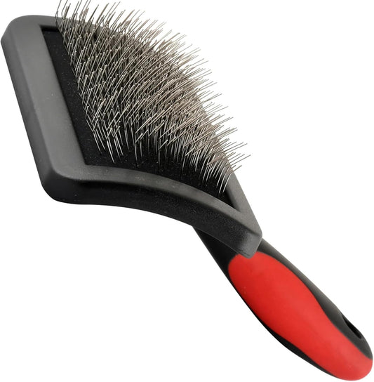 Jeffers Pet Soft Pin Universal Slicker Brush for Dogs & Cats – Soft, Flexible Bristles for Sensitive Skin, Curved Head for Better Coat Penetration, Non-Slip Grip – Black, Red - Small