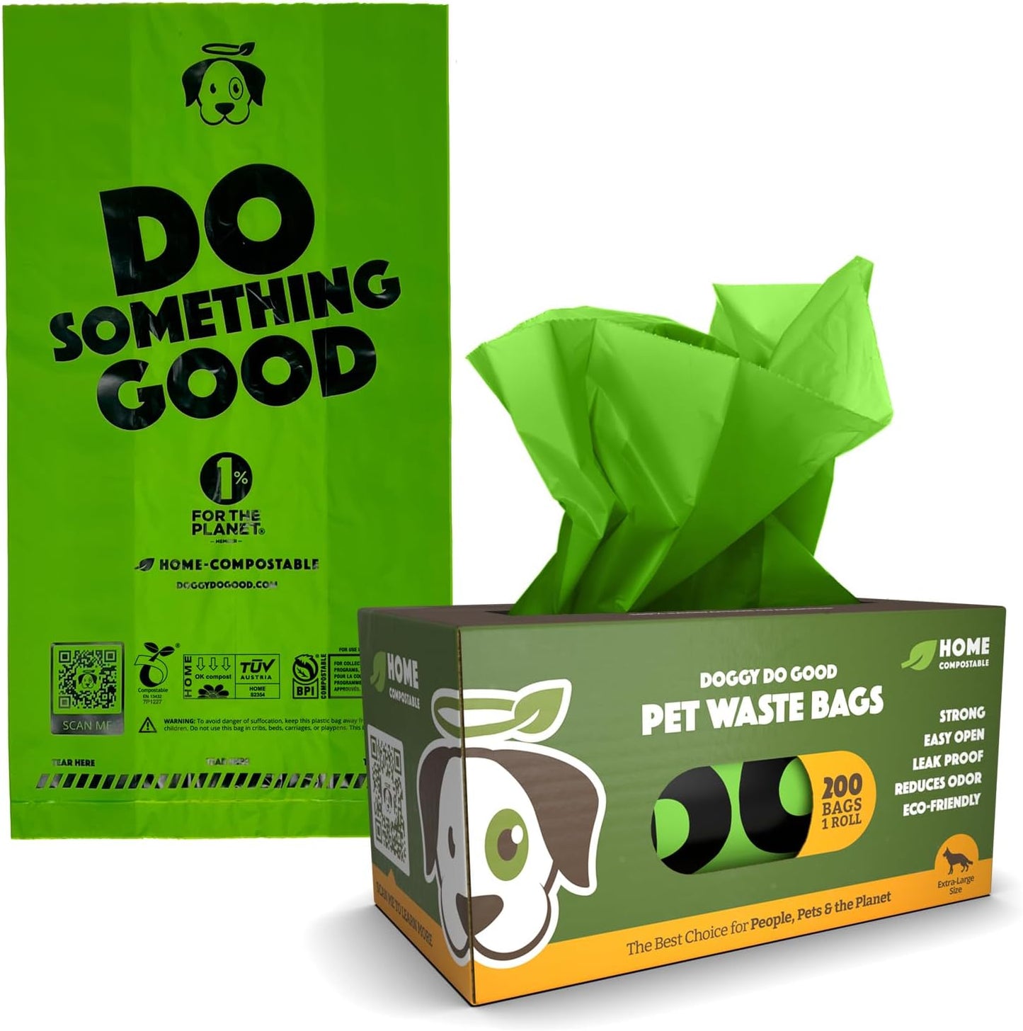 Doggy Do Good Poop Bags | Dog Waste Bags | Unscented, USDA Certified Biobased, Thick & Leak Proof, Easy Open | Standard Size | 100 Count on a Single Roll