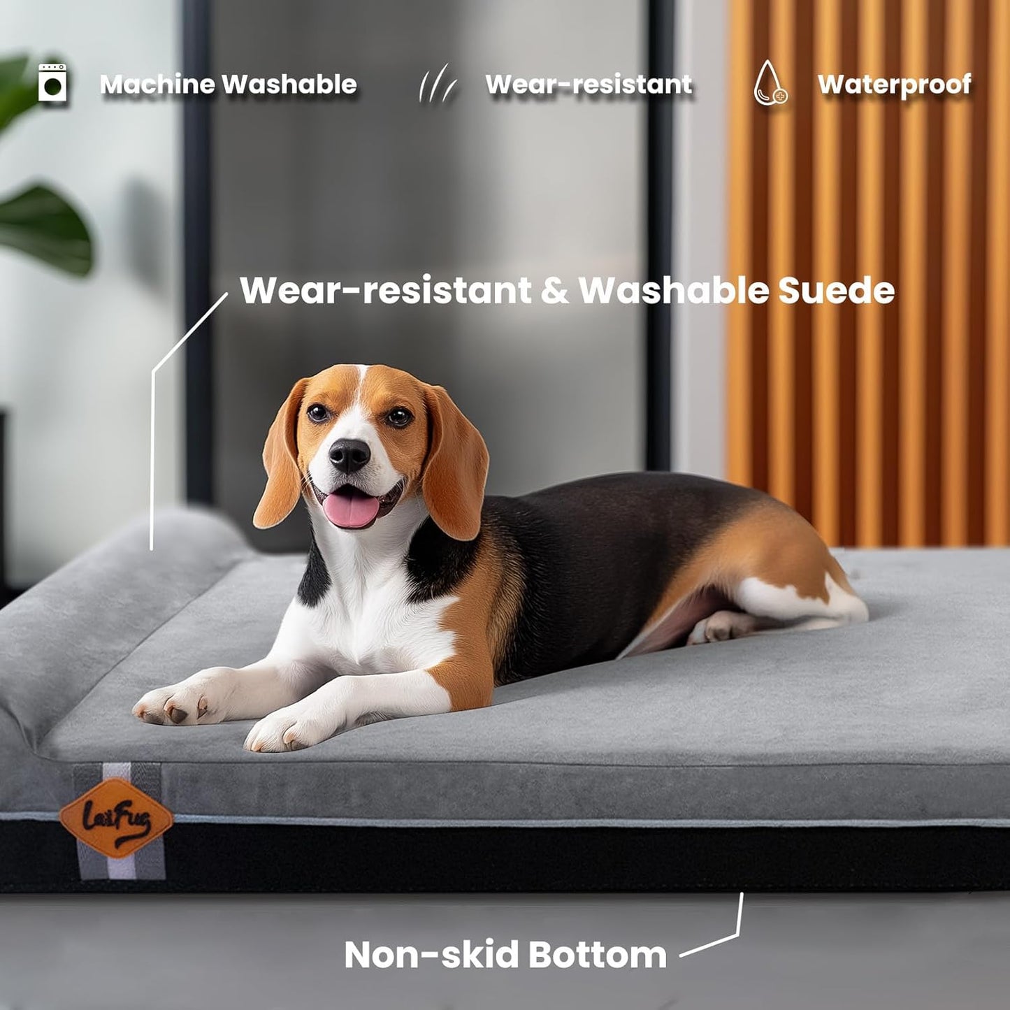 Laifug Orthopedic Memory Foam Extra Large Dog Bed with Pillow and Durable Waterproof Liner with Removable Washable Cover and Smart Design (Large (40" x 25" x 5.5"), Slate Gray)