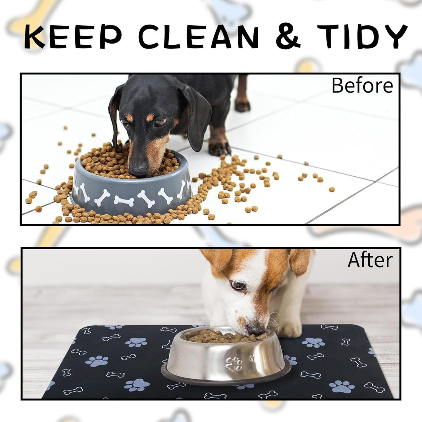 Pet Cat Dog Food Mat Non Slip Mat for Dog Water Bowl Mat Quick Dry Absorbent Cat Feeding Mat, 24 * 16.9 in, Black