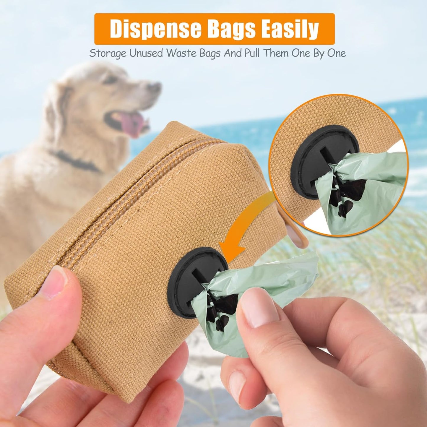 Dog Waste Bag Dispenser Pet Poop Bag Dispenser for Leash Accessory dog Poop Bag Holders Fits Dog Leash Include Hand Free Holder, Khaki, No-KaqiXB